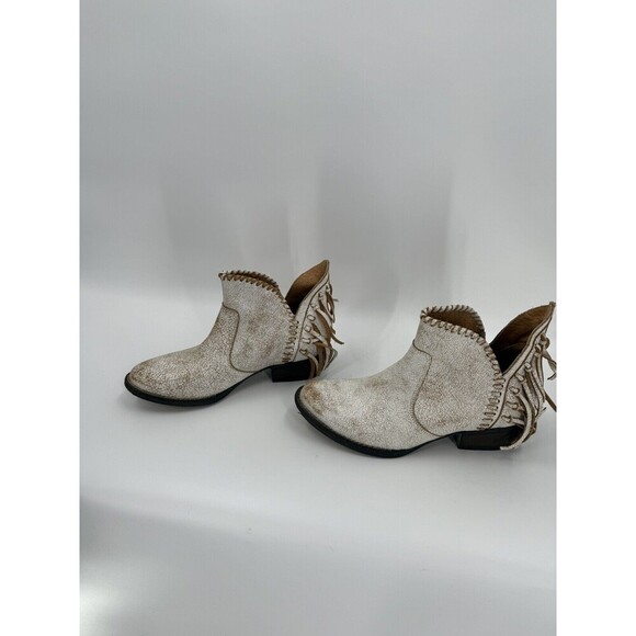 Circle G Women’s White Tan Fringe Booties Ankle Boots Size 8 Excellent UC - Picture 5 of 12